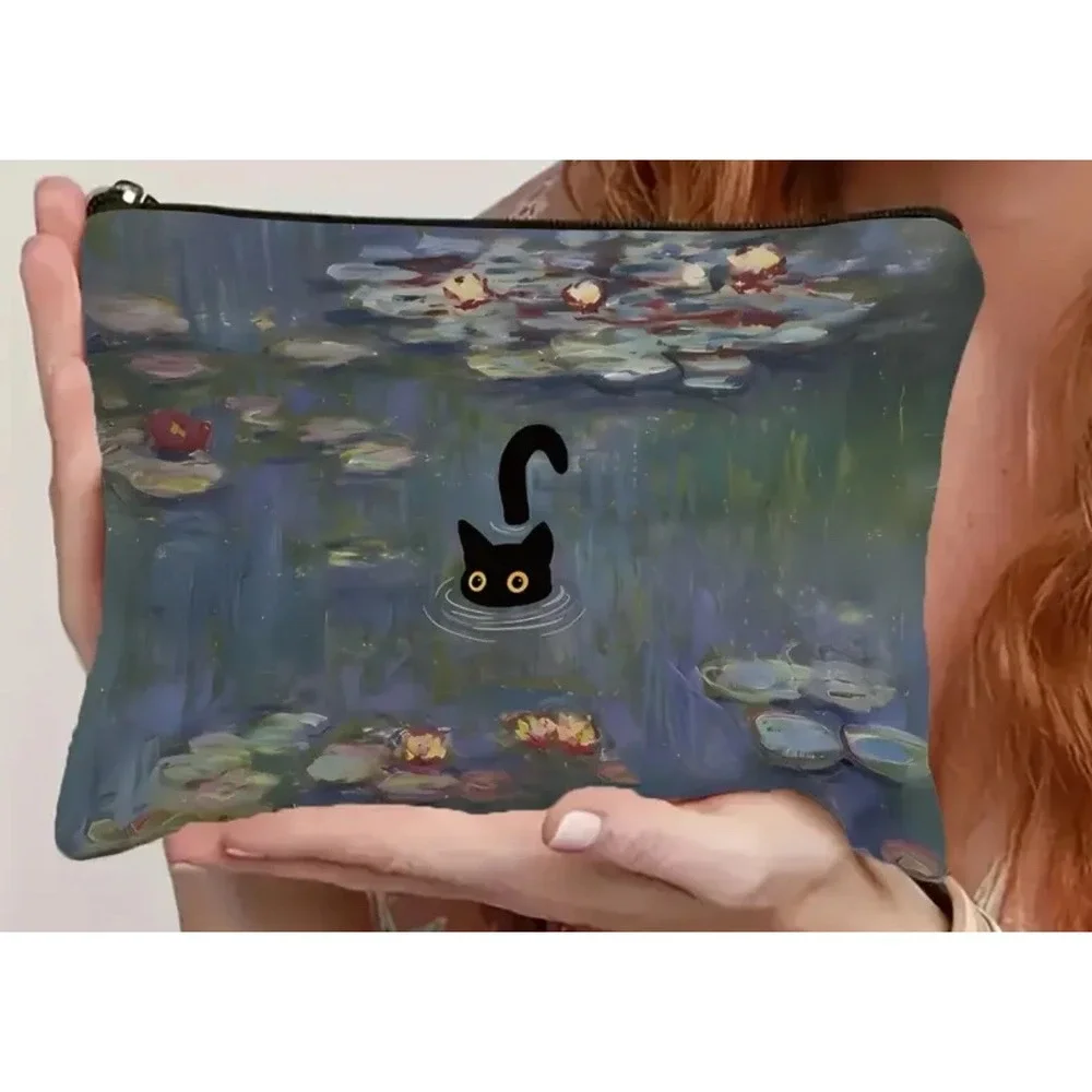 Travel Makeup Bag Black Cat Monet Water Lilly Cosmetic Bags Art‎ NWT